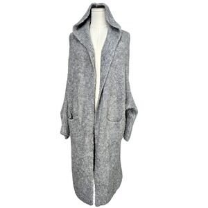 MILIO-MILANO Sweater Cardigan‎ Womens M/L Gray Boucle Hooded Pockets Oversized